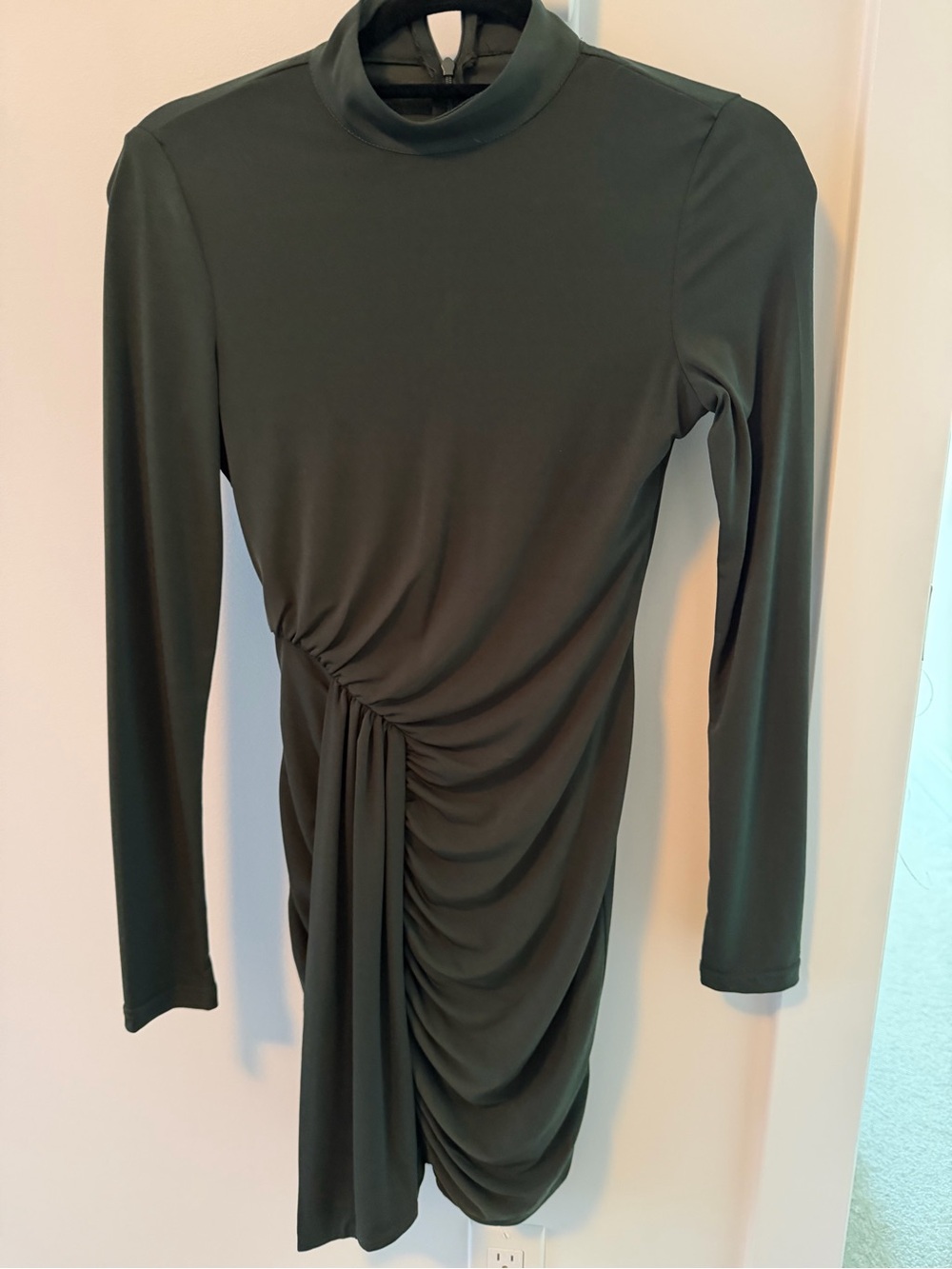 le chateau Dark Green Long-Sleeve Ruched Mock Neck Dress - Picture 3 of 4